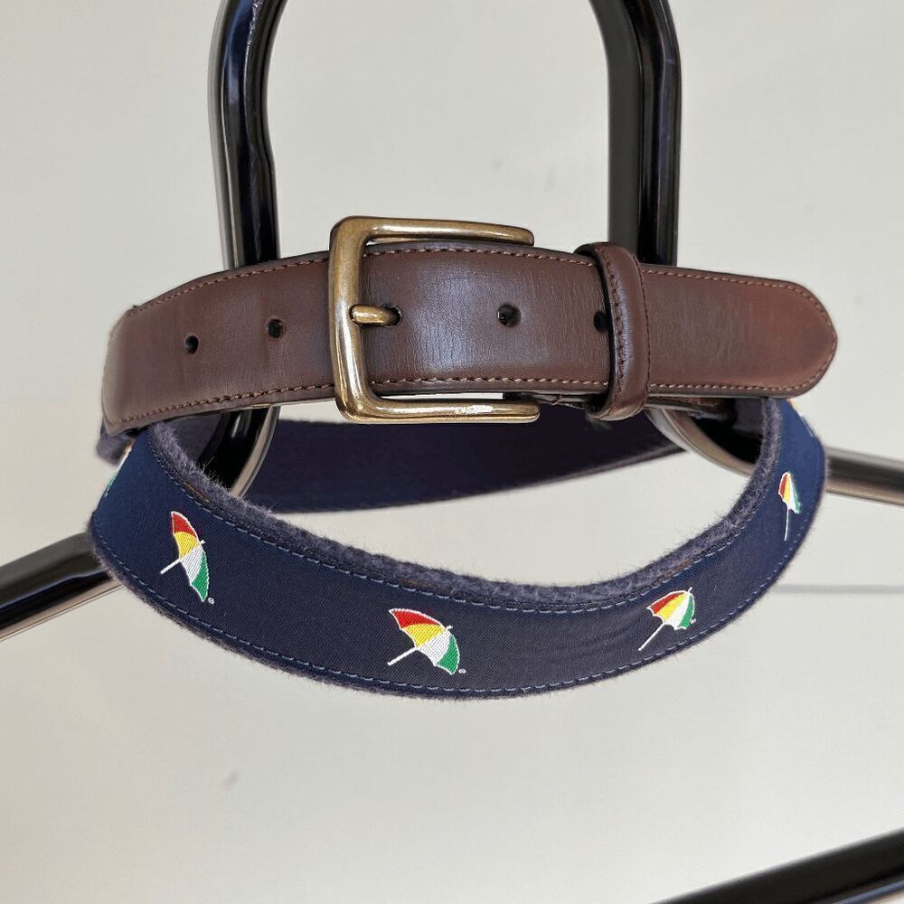 Navy Arnold Palmer Umbrella Logo Embroidered Web Golf Belt, cotton leather